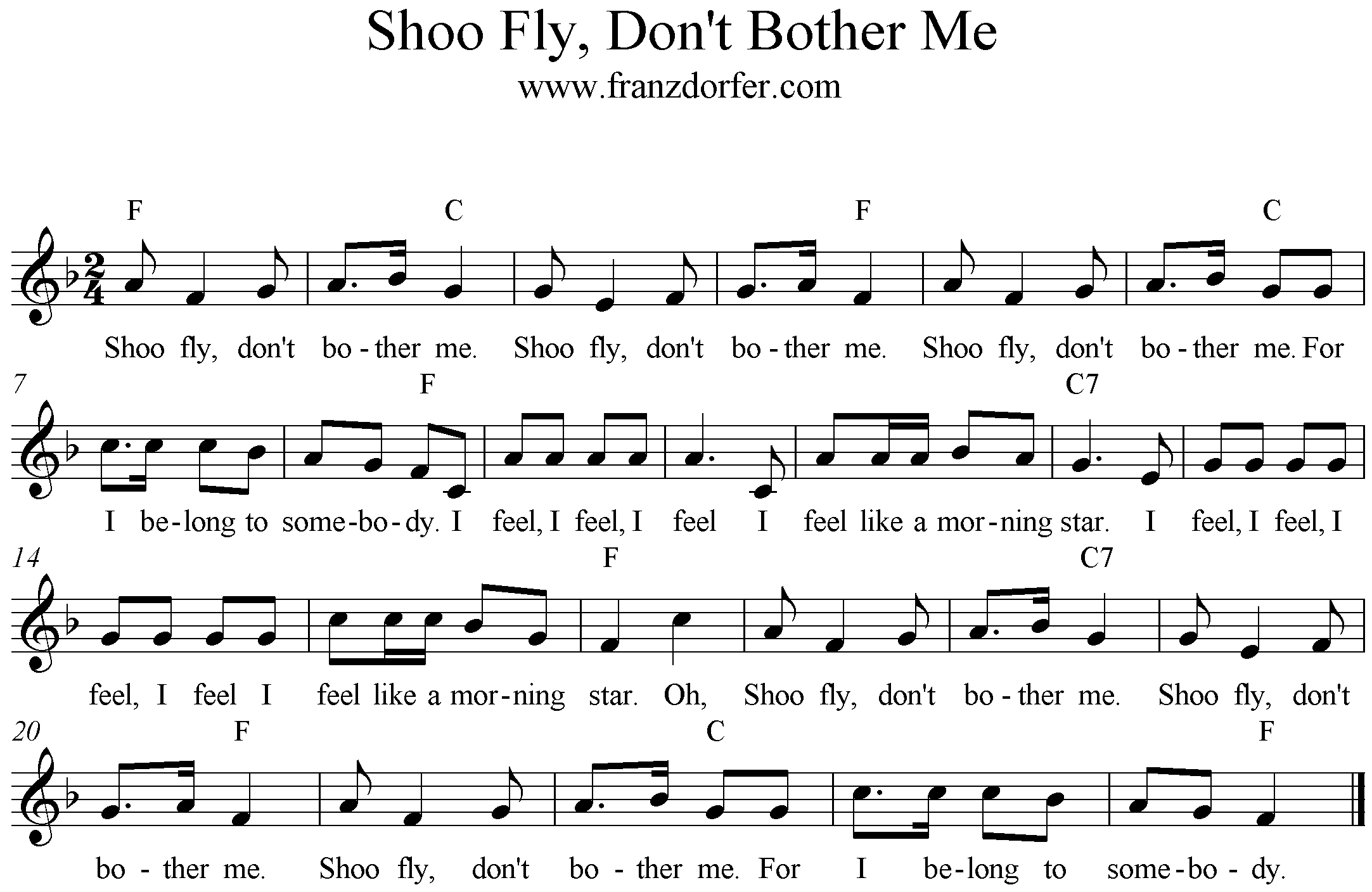 freesheet music Shoo Fly Dont Bother Me